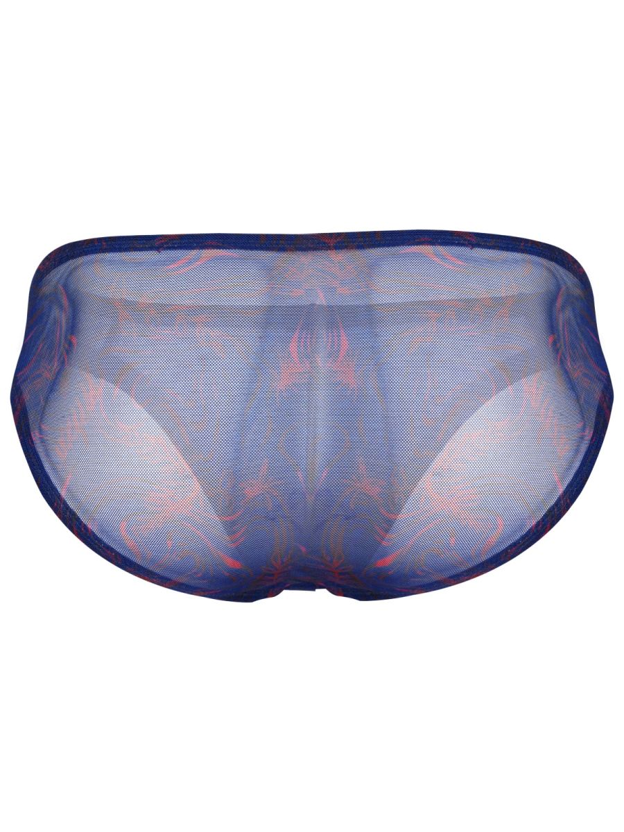 Blue sheer mesh briefs with red and pink abstract pattern clever 26035 calipso bikini bold breathable style