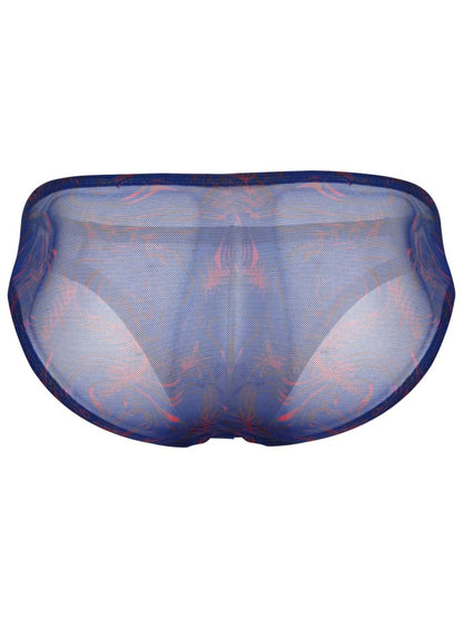 Blue sheer mesh briefs with red and pink abstract pattern clever 26035 calipso bikini bold breathable style