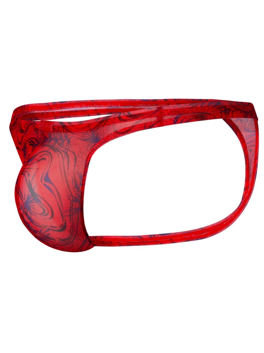 Red mesh Calipso thong with swirling blue pattern from Clever 26036 offers sleek and sophisticated support