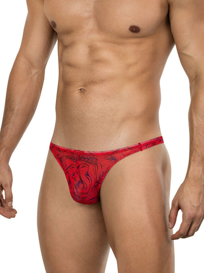 Red lace thong clever 26036 calipso with intricate black and blue swirling patterns for sleek and sophisticated support