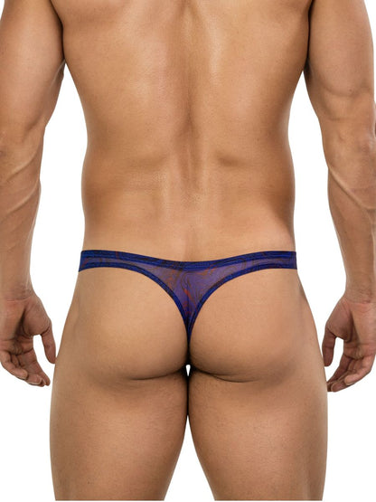 Navy blue sheer mesh thong with solid band from clever 26037 calipso thongs for bold sensuality in blue