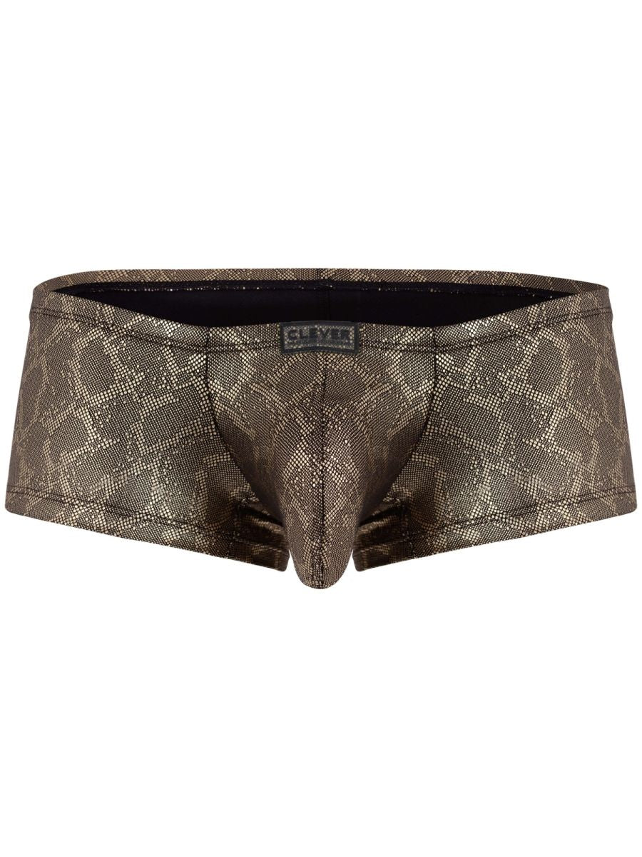 Bronze-colored clever 26042 atlas trunks with subtle metallic diamond pattern and black inner lining for men