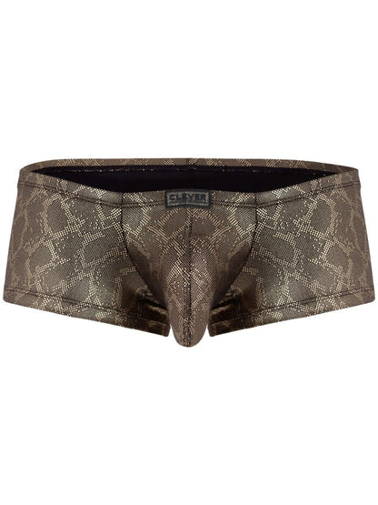 Bronze-colored clever 26042 atlas trunks with subtle metallic diamond pattern and black inner lining for men