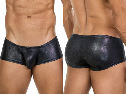 Black metallic snake-skin patterned clever 26043 atlas trunks briefs showcasing sleek texture and style