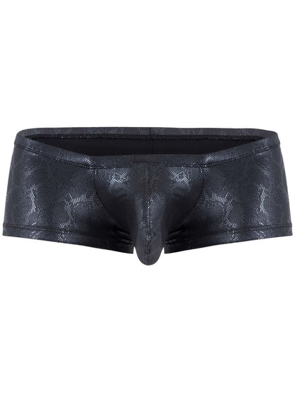 Black snakeskin-patterned clever 26043 atlas trunks with a shiny textured finish in sleek black metallic color