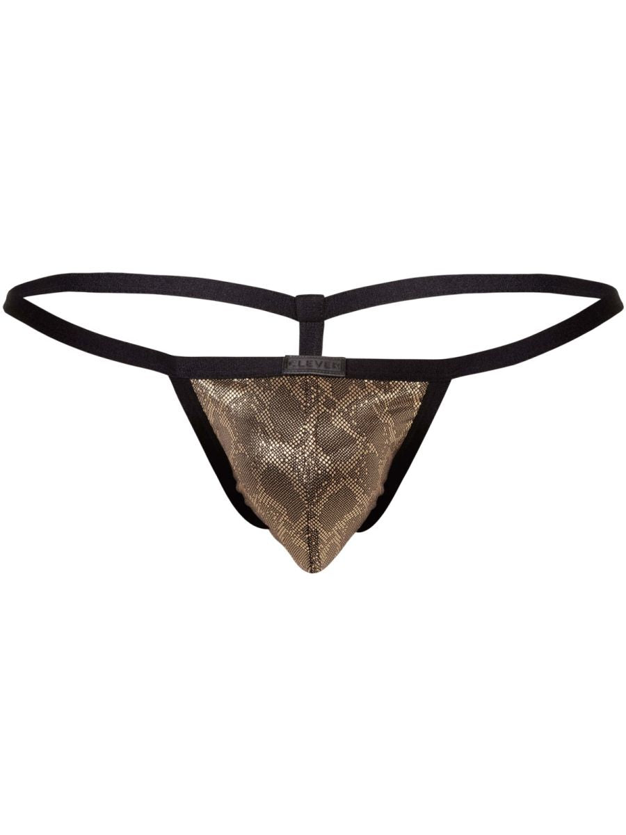 Black thong g-string with a gold snake scale patterned front panel clever 26046 atlas g-string color gold