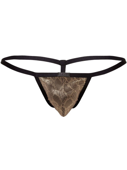 Black thong g-string with a gold snake scale patterned front panel clever 26046 atlas g-string color gold