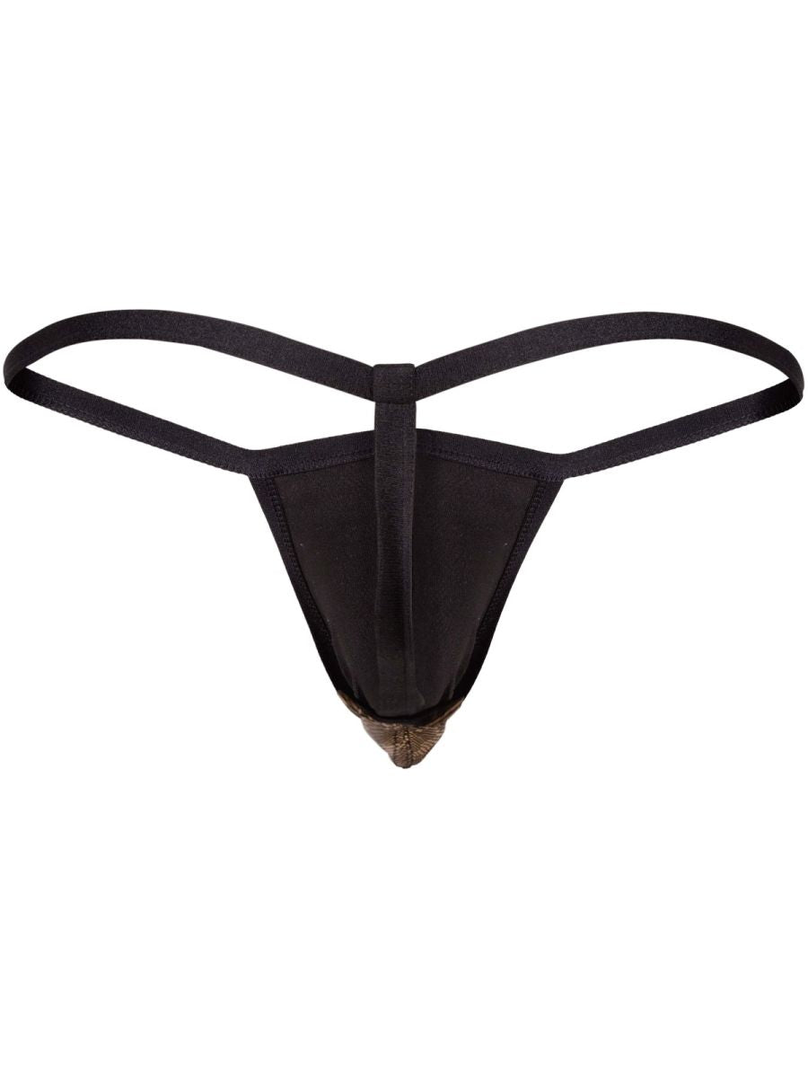 Clever 26046 atlas g-string in gold with black thong and textured metallic gold tip for bold sophistication