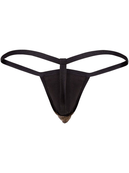 Clever 26046 atlas g-string in gold with black thong and textured metallic gold tip for bold sophistication