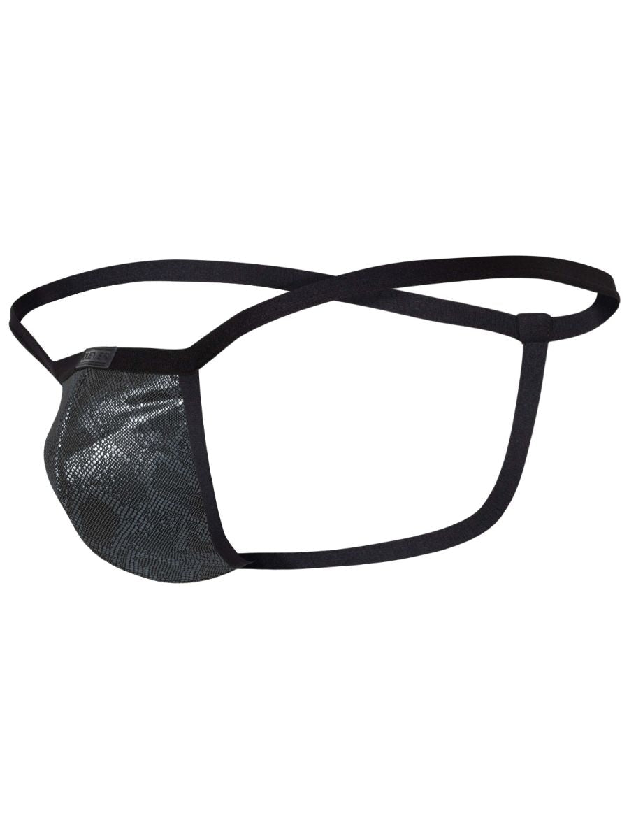 Black mesh eye patch with sleek shiny texture and adjustable elastic straps from clever 26047 atlas g-string collection