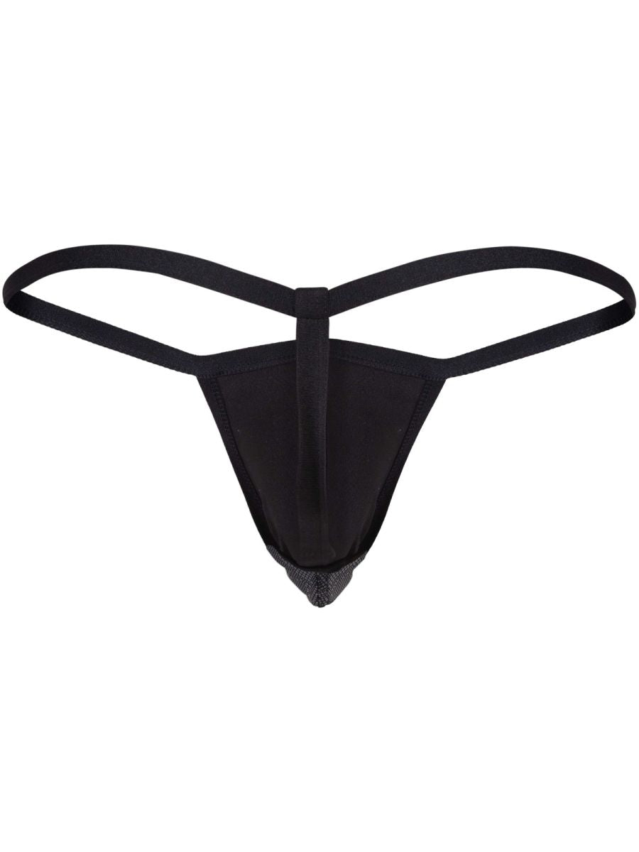 Black clever 26047 atlas g-string with textured mesh front panel and smooth elastic straps for bold sophistication
