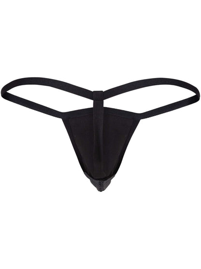 Black clever 26047 atlas g-string with textured mesh front panel and smooth elastic straps for bold sophistication