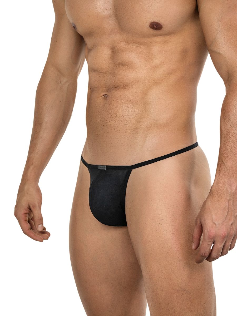 Black clever 26058 eos thong with bold breathable mesh and thin waistband for comfortable sophisticated wear