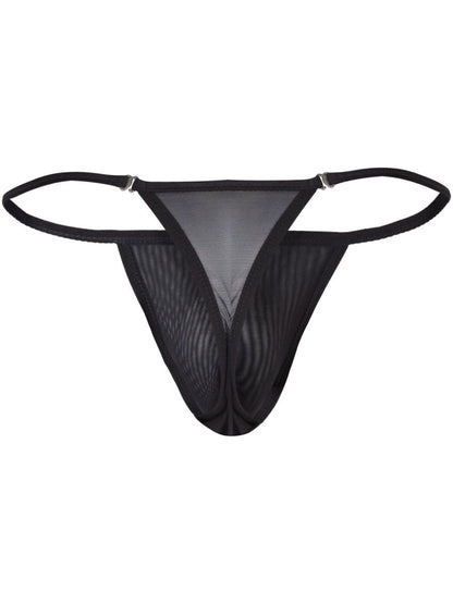 Black clever 26058 eos thong with bold breathable mesh, thin elastic straps, and central triangular panel