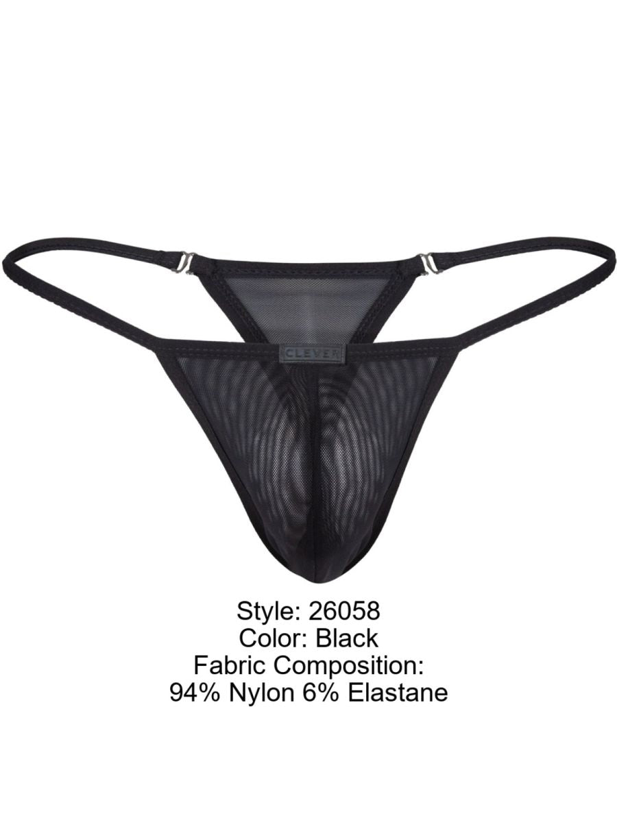 Black clever 26058 eos thong back view with mesh material thin straps and small brand tag for bold breathable sophistication