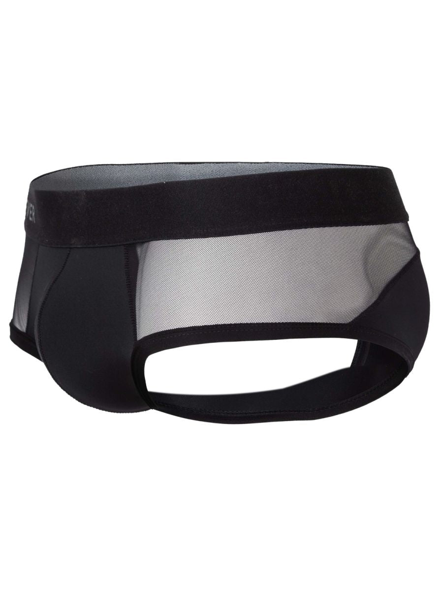 Black mesh clever 26059 tanatos briefs with solid black waistband and side panels in bold black color