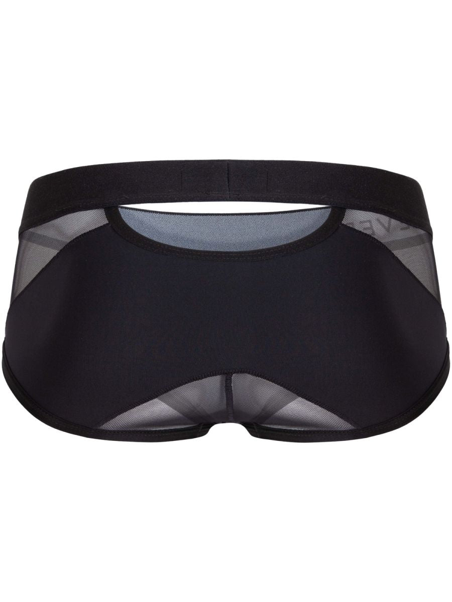 Black mesh clever 26059 tanatos briefs with solid waistband and sheer paneling in bold black color