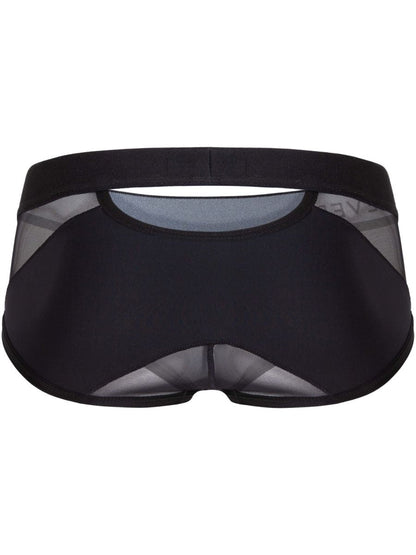Black mesh clever 26059 tanatos briefs with solid waistband and sheer paneling in bold black color
