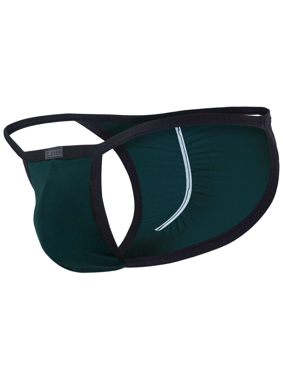 Petrol blue men's briefs with thin black trim, side cutouts, and a contoured front pouch.