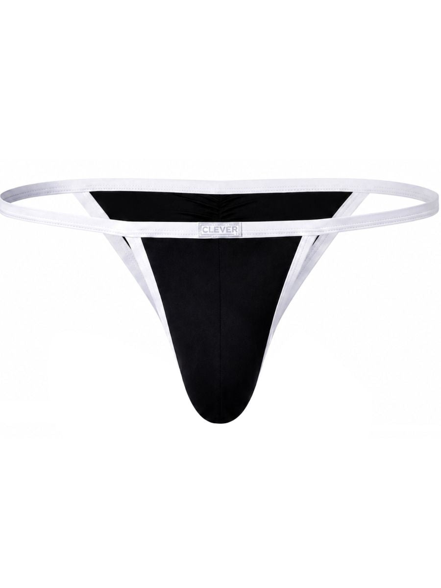 Black men's briefs with contrasting white trim and straps, featuring a branded waistband patch.