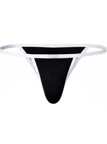Black men's briefs with contrasting white trim and straps, featuring a branded waistband patch.