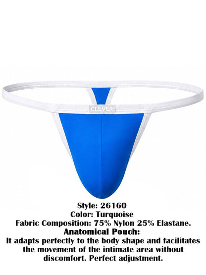 Clever Moda turquoise minimalist thong with a white waistband and center front logo patch.