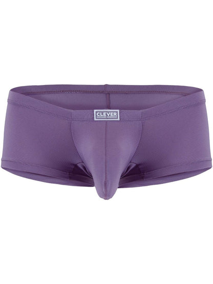 Lilac Clever Moda Cronos trunks feature a textured fabric and a contoured pouch with a front label.