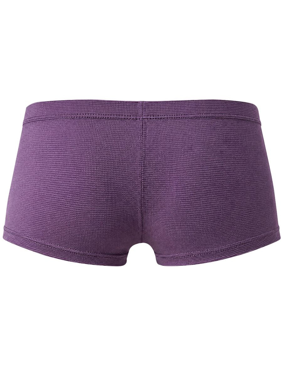 Rear view of lilac men's trunks in a textured knit fabric.