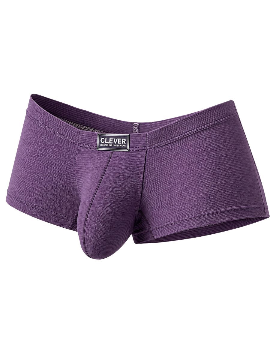 Clever Moda lilac trunks feature a textured ribbed fabric, low-rise fit, and branded waistband label.