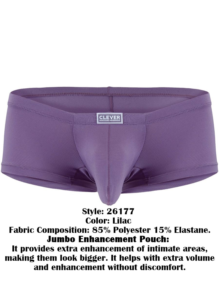 Lilac trunks featuring a textured fabric, a centered logo tag on the waistband, and an elongated contour pouch.
