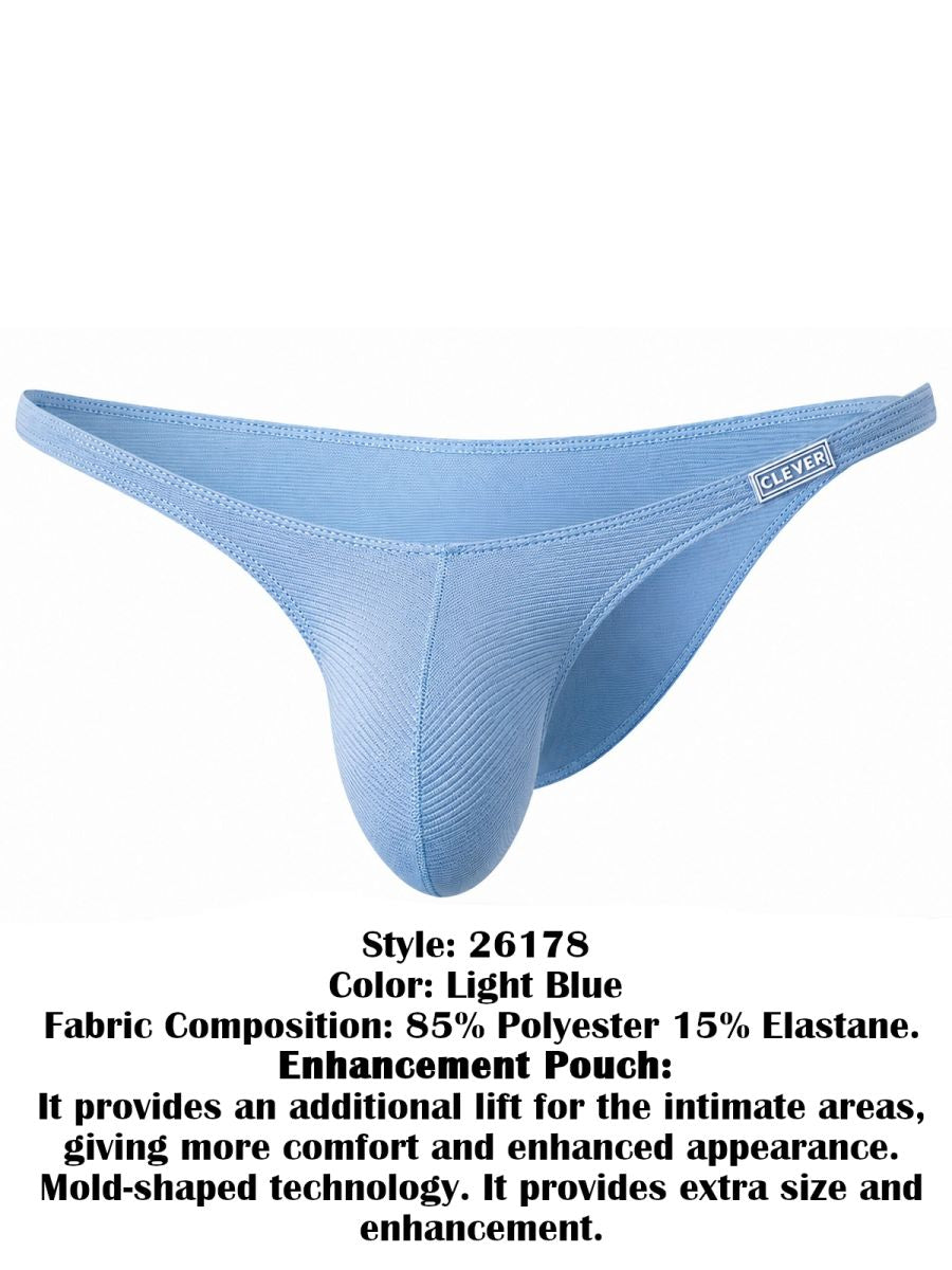 Clever Moda light blue ribbed briefs with a contoured pouch and narrow waistband.
