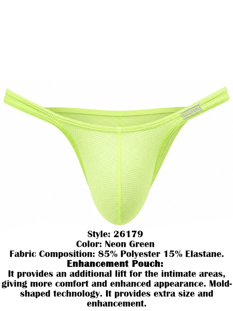 Neon green mesh men's briefs with a contoured pouch and thin waistband.