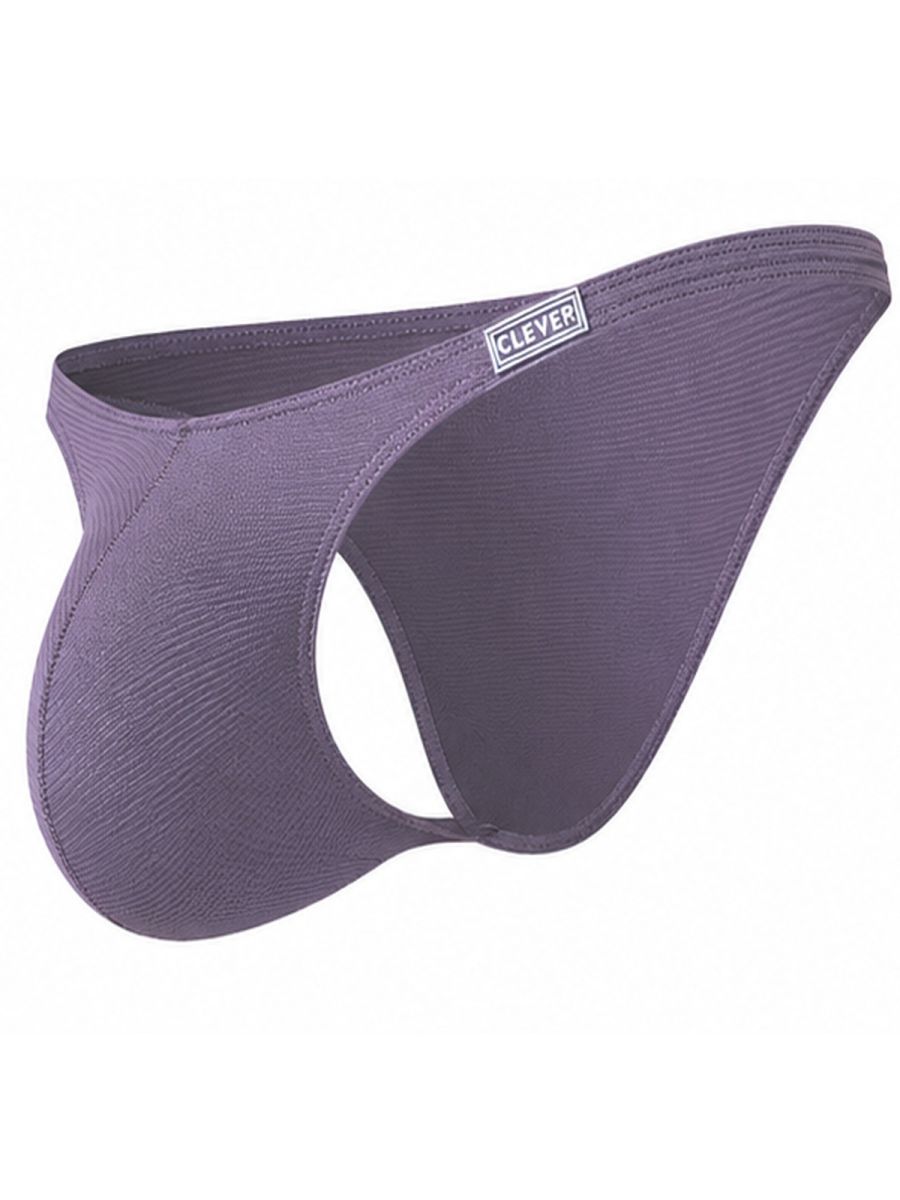 Lilac minimalist briefs with a textured fabric finish, angled view, featuring a branded waistband tag.