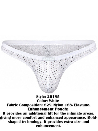 White mesh men's briefs with a contoured pouch and wide elastic waistband.
