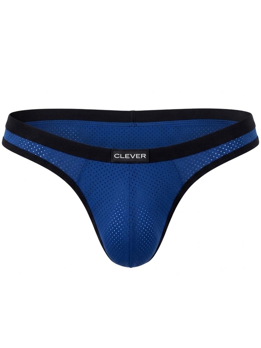 Steel blue mesh ergonomic briefs with black waistband and centered brand logo patch.