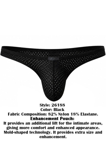 Clever Moda black briefs featuring a micro-perforated mesh pattern and a branded center-front waistband tag.