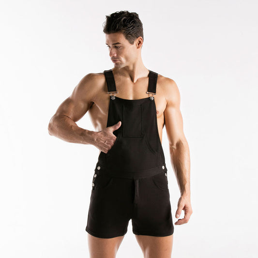 Black denim overall jumpsuit code 22 stretch with adjustable straps and front pockets size s