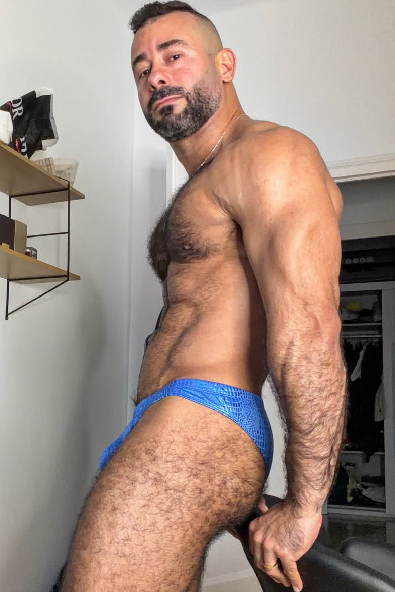 JJ Malibu Men's Metallica Brief with Bulge Pouch - Blue Croc