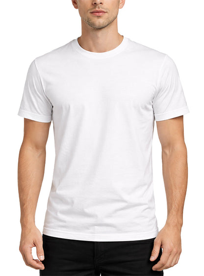White cotton crew neck t shirt showing the back side perfect for casual wear