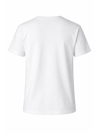 White cotton crew neck t-shirt with classic short sleeves made from soft breathable fabric