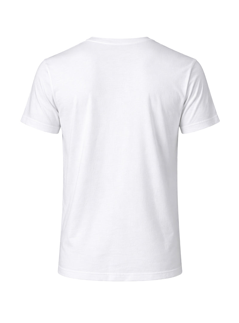 White cotton t-shirt with classic crew neck and short sleeves made of soft breathable material