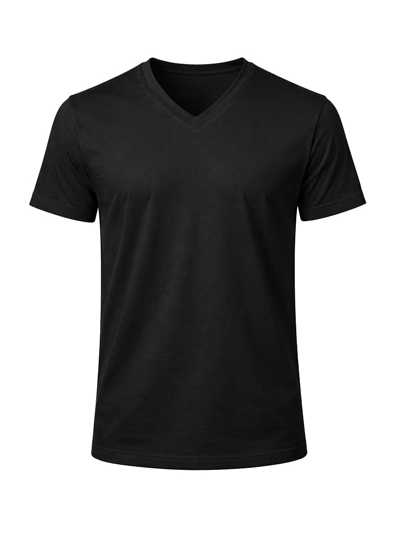 Black v neck cotton t shirt with short sleeves soft breathable fabric for casual wear