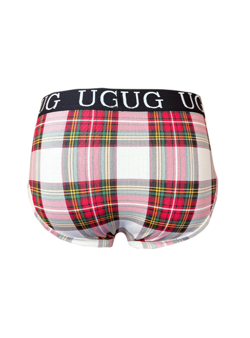 Cozy country style Plaids fit brief with pink white red green plaid pattern and black elastic waistband by Ugug