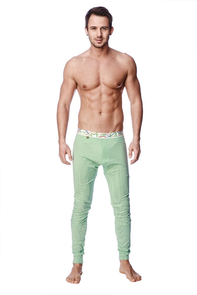 Crosstrain thermal yoga pant green with white stripe featuring light green compression tights and colorful waistband