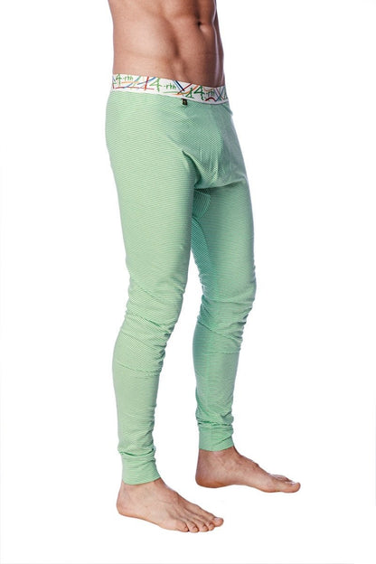 Light green striped men’s thermal yoga leggings with patterned waistband designed for crosstrain use