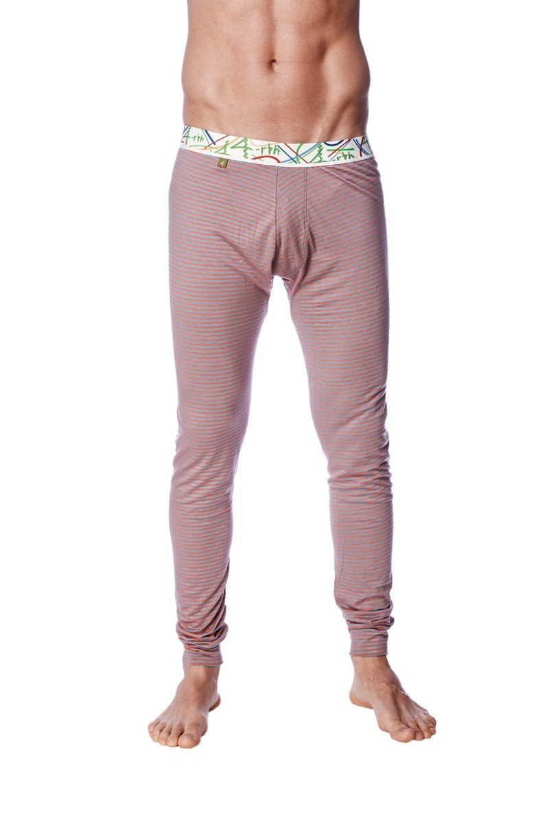 Pink striped men’s crosstrain thermal yoga pant with colorful patterned waistband made for warmth and flexibility