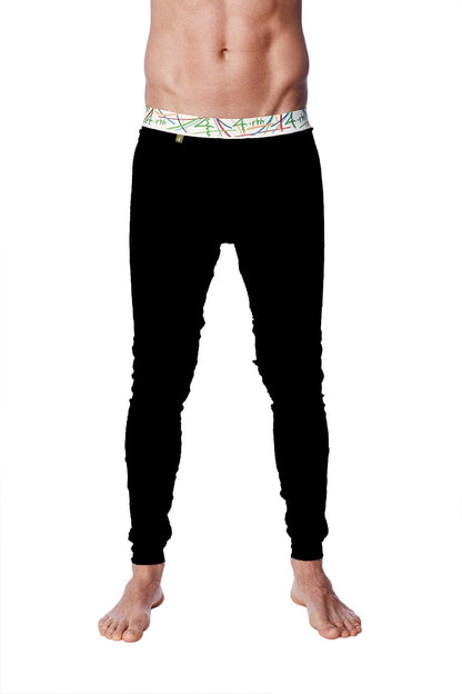 Black fitted crosstrain thermal yoga pant with a colorful abstract patterned waistband for cold weather workouts