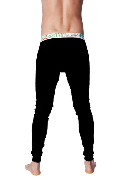 Black crosstrain thermal yoga pant with form-fitting design and green blue abstract patterned waistband