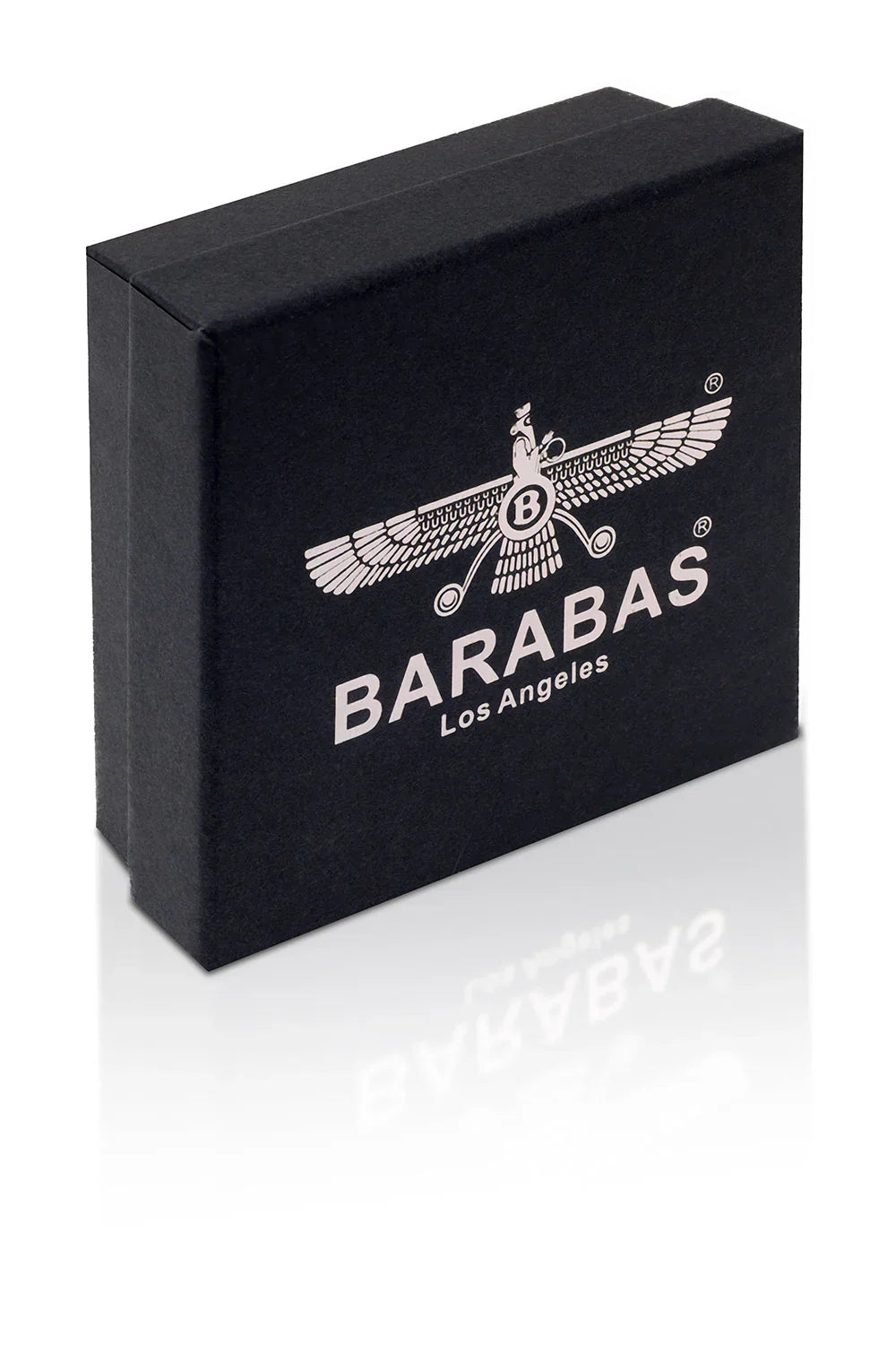 Black rectangular barabas los angeles jewelry box with silver embossed logo for dandyish fancy bracelet packaging