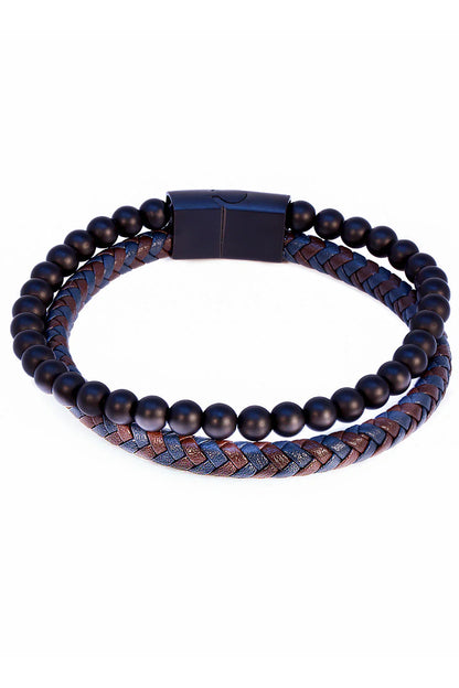 Daper fad bracelet black beaded and braided leather bracelet with a sleek magnetic clasp for stylish wear